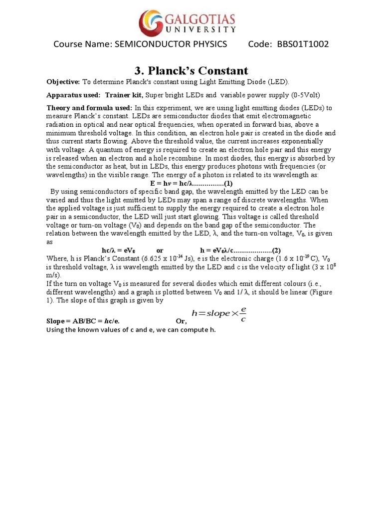 Planck's Constant | PDF | Light Emitting Diode | Diode