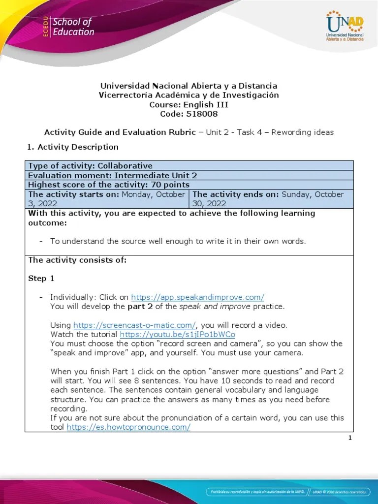 Activity Guide And Evaluation Rubric - Unit 2 - Task 4 - Rewording ...
