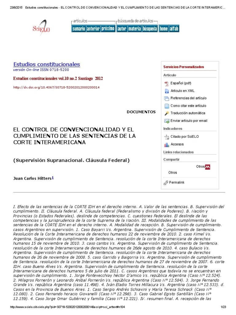 El Control De Convencionalidad Y El Cumplimiento De Las Sentencias De La Cidh | PDF | Caso De ...