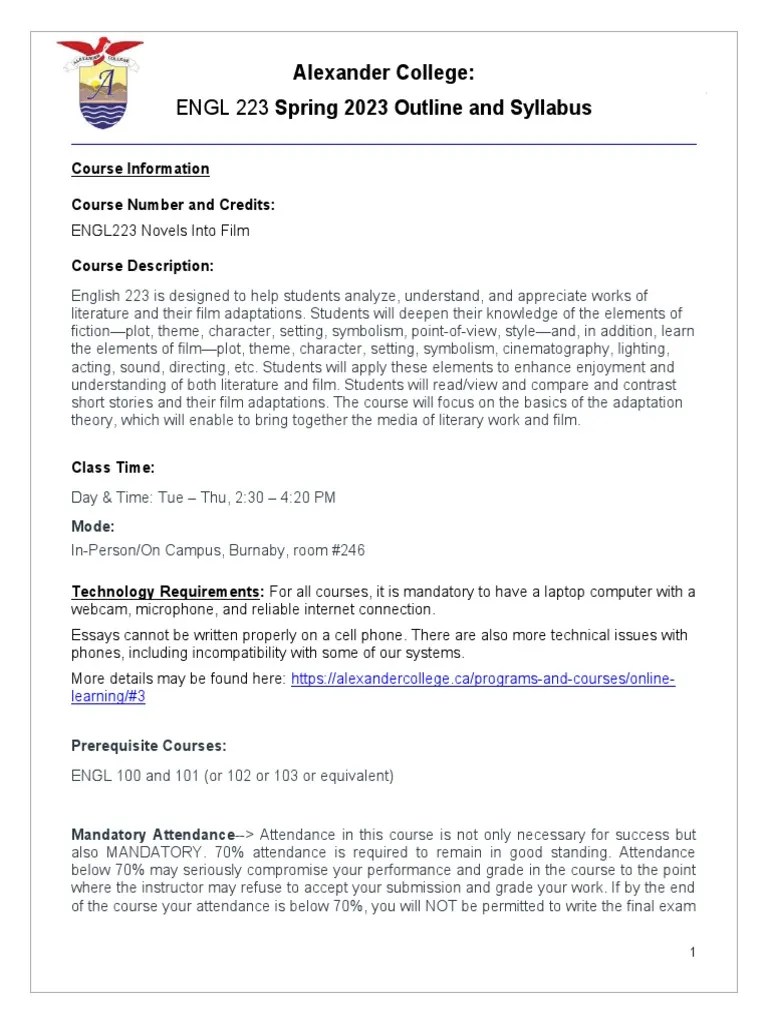 ENGL 223 Spring 2023 Course Outline And Syllabus | PDF | Narrative | Essays