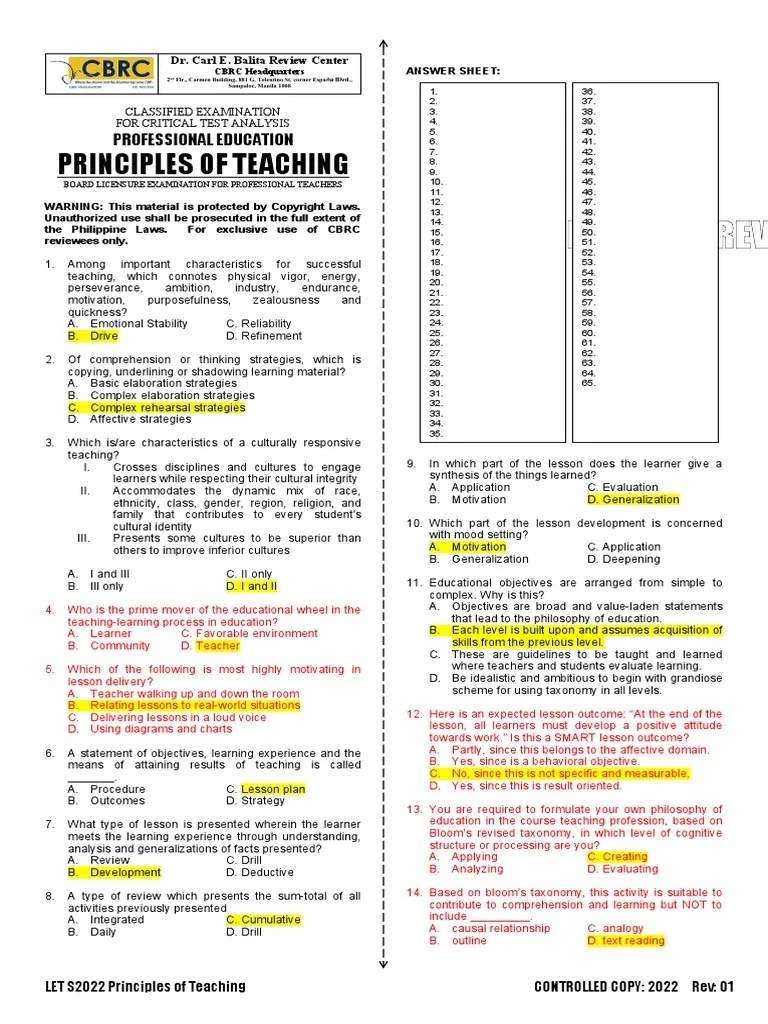 S2022 PROF ED Principles Of Teaching | PDF | Learning | Teachers