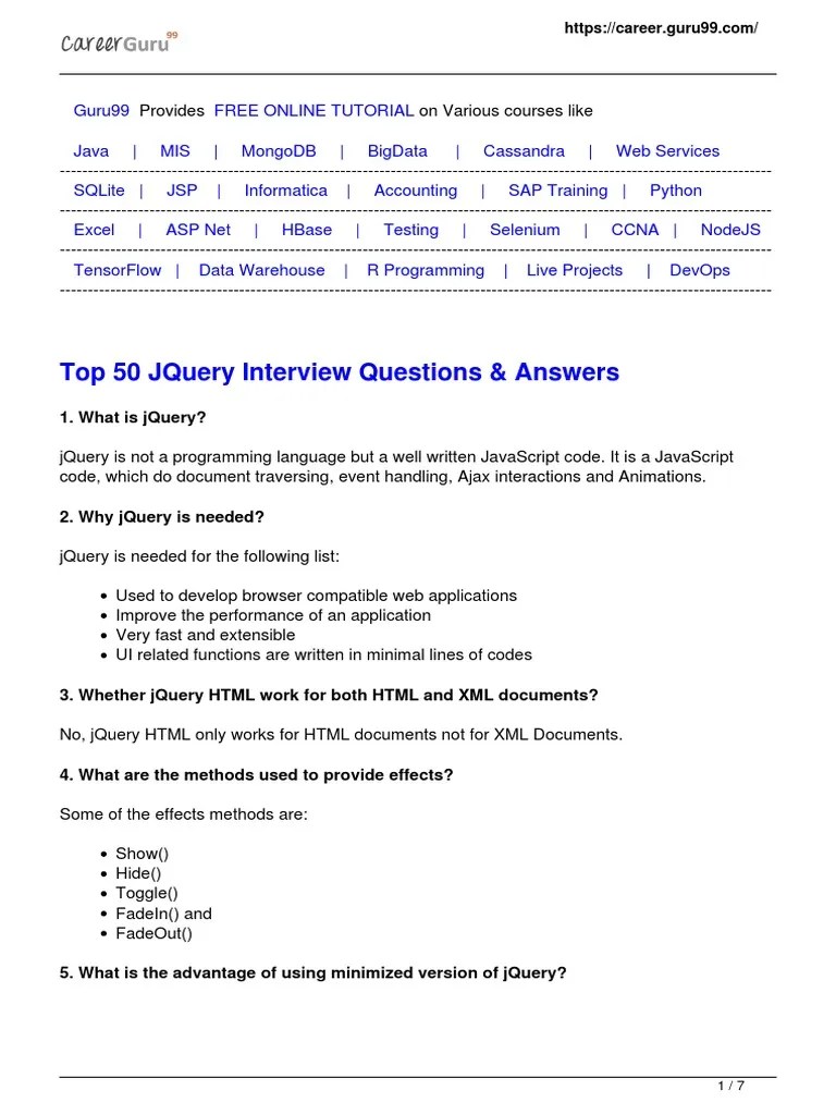 50 Jquery Interview Questions | PDF | J Query | Computing