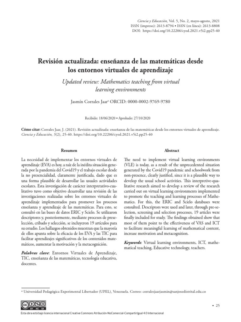 Revisión Actualizada: Enseñanza De Las Matemáticas Desde Los Entornos Virtuales De Aprendizaje ...