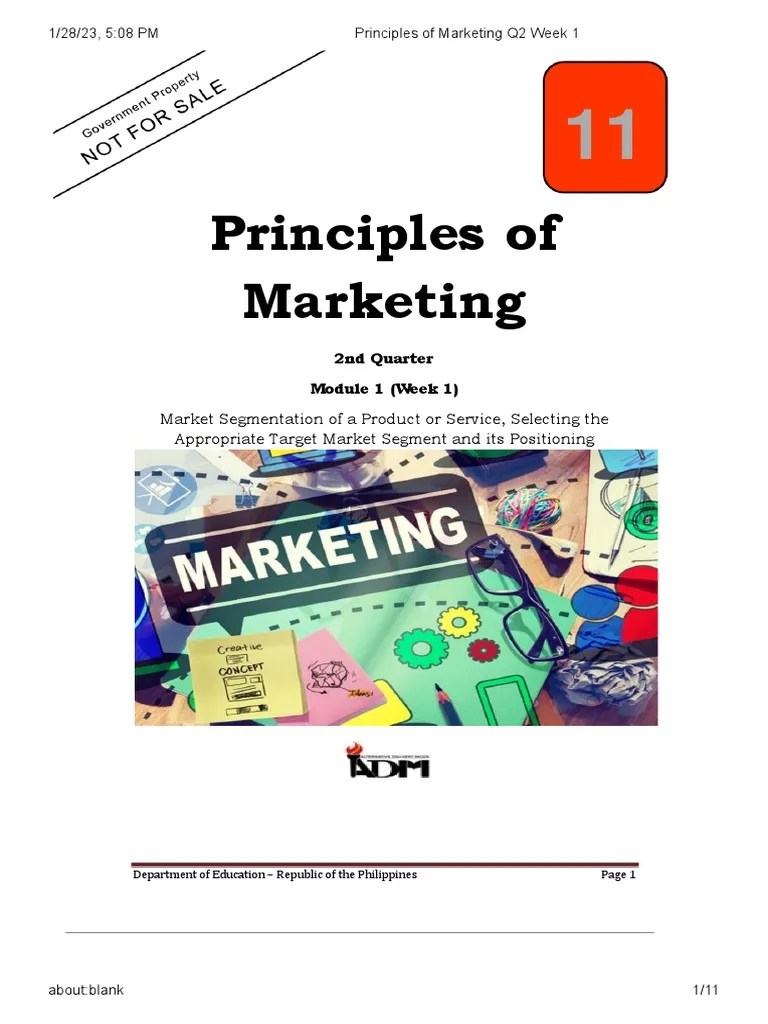 Principles Of Marketing Q2 Week 1 | PDF | Product (Business) | Marketing