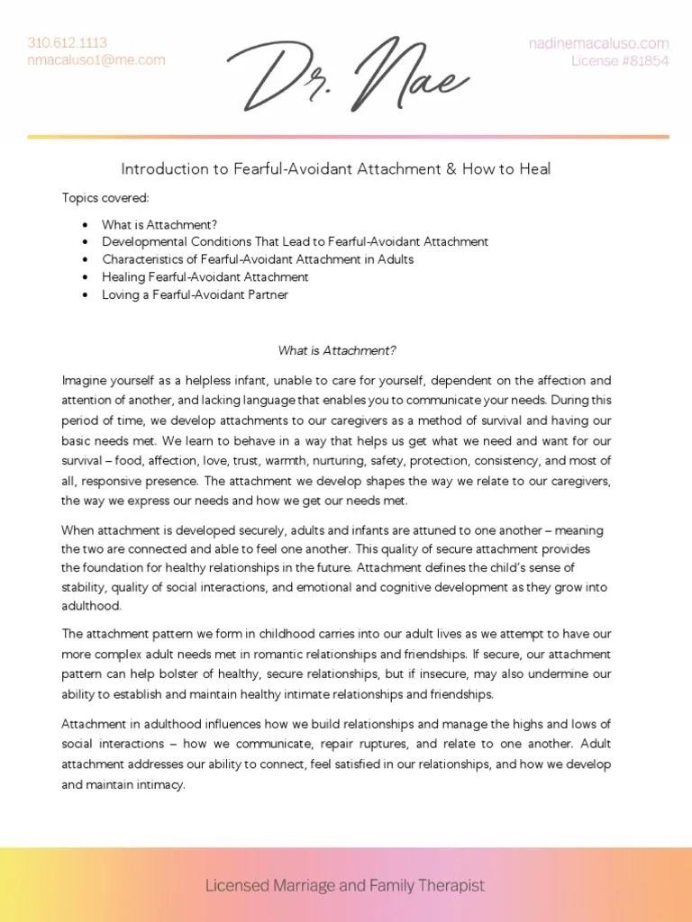 Introduction To Fearful Avoidant Attachment & How To Heal | PDF ...