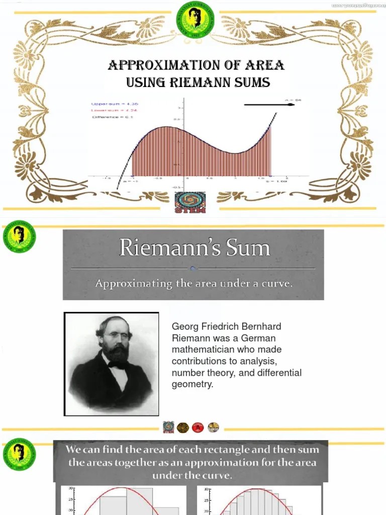 Approximation Of Area Using Riemann Sums | PDF | Area | Integral