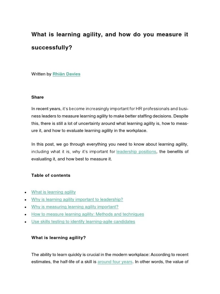 Learning Agility | PDF | Critical Thinking | Learning