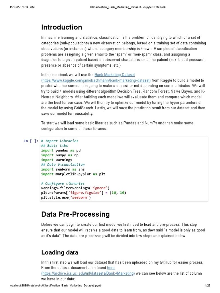 Classification - Bank - Marketing - Dataset - Jupyter Notebook | PDF