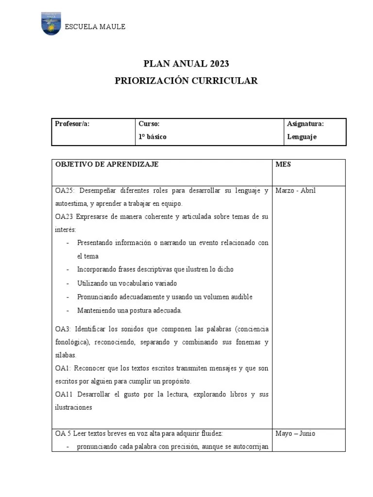 Plan Anual 1ro 2023 | PDF | Dibujo | Aprendizaje