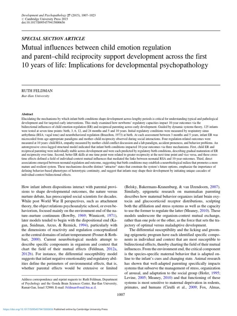 Mutual Influences Between Child Emotion Regulation And Parentchild ...