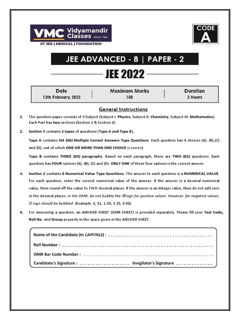 2022 Jee Advanced 8 Paper 2 | PDF
