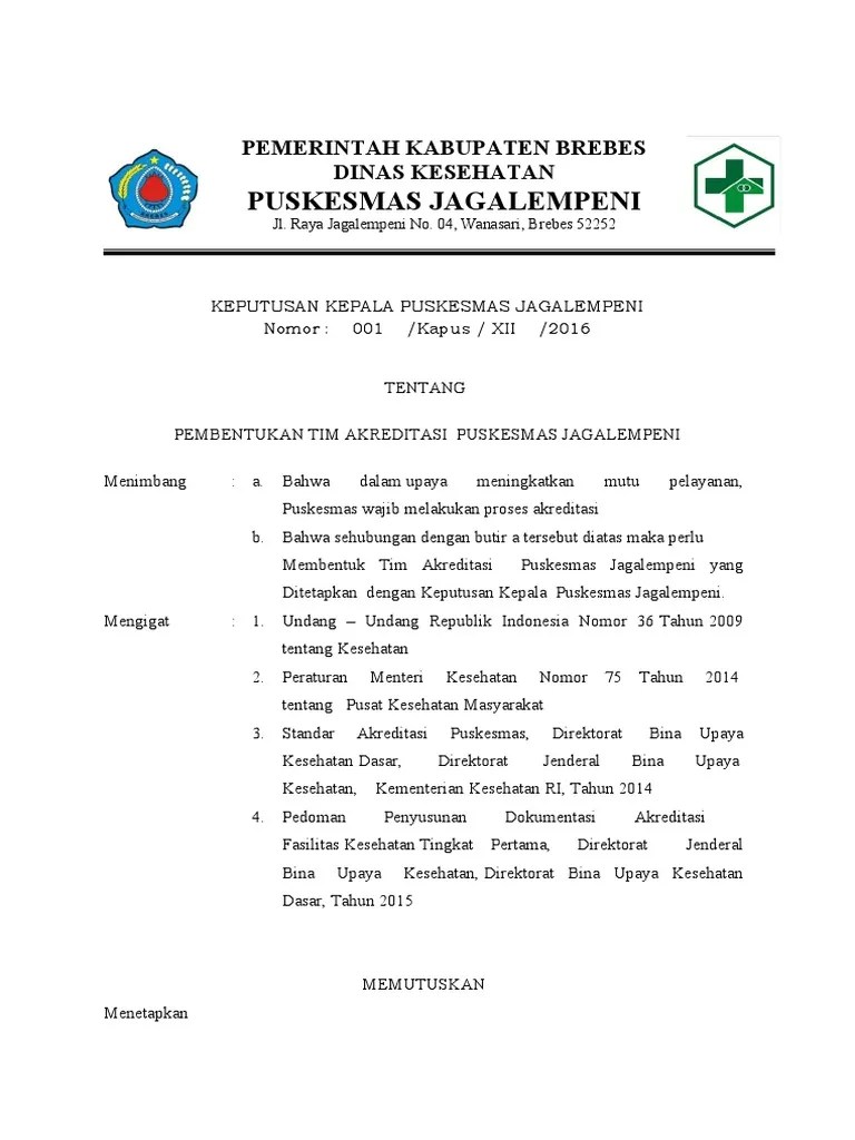 Pembentukan Tim Akreditasi Puskesmas | PDF