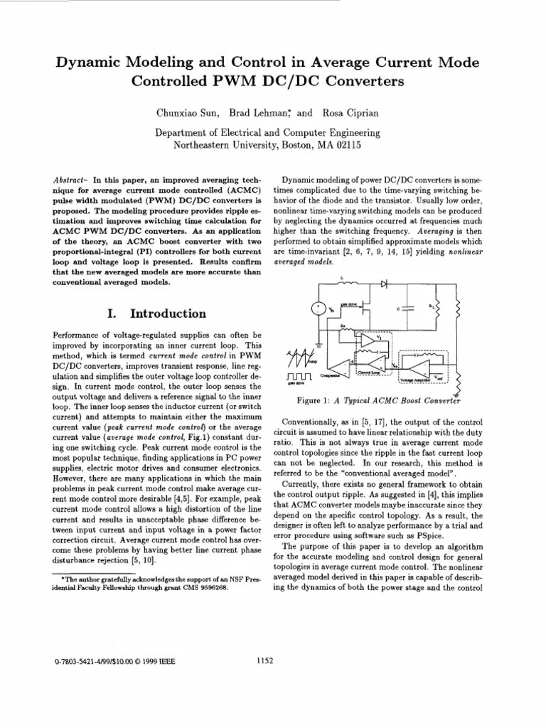 Dynamic Modeling And Control In Average Current Mode Controlled DC/DC ...