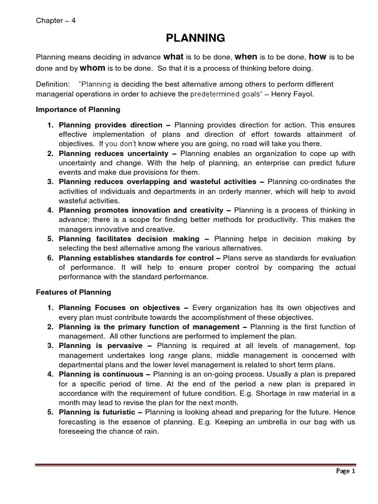 Chapter 4 - Planning | PDF | Policy | Sales
