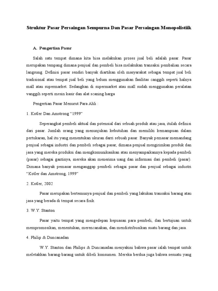 Struktur Pasar Persaingan Sempurna Dan Monopolistik | PDF