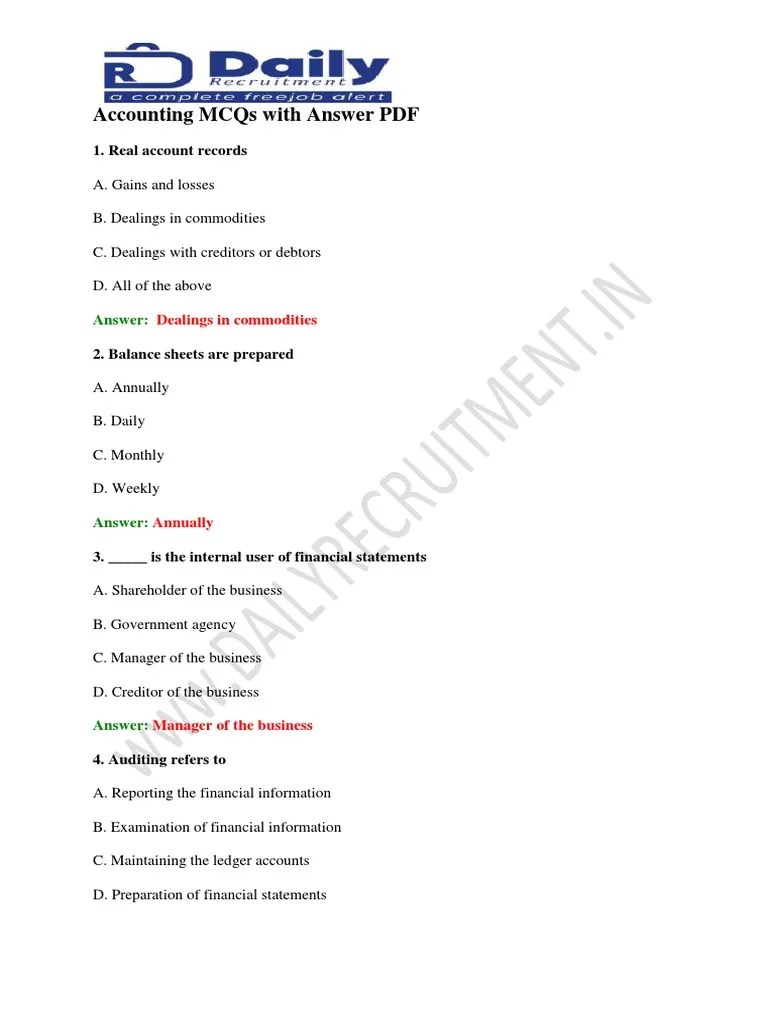 Accounting MCQs With Answer PDF | PDF | Balance Sheet | Expense