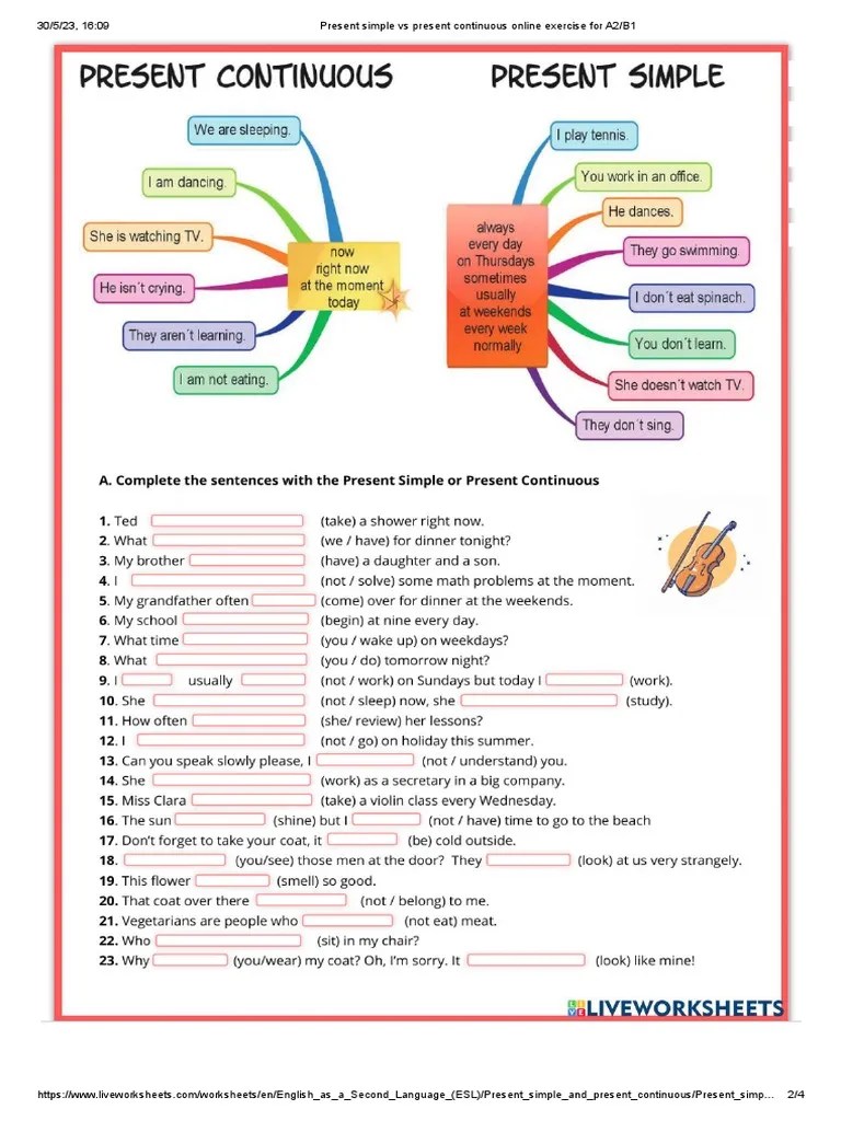 Present Simple Vs Present Continuous Online Exercise For A2 - B1 | PDF