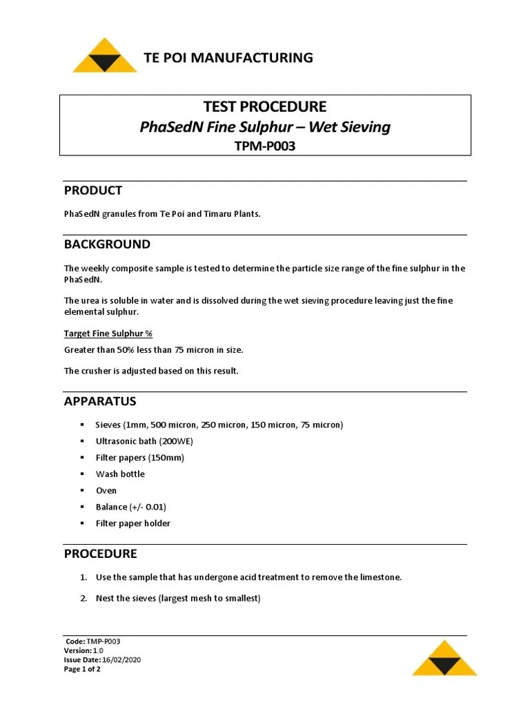 TPM-P003 Particle Size Analysis - Wet Sieving V1.0 | PDF