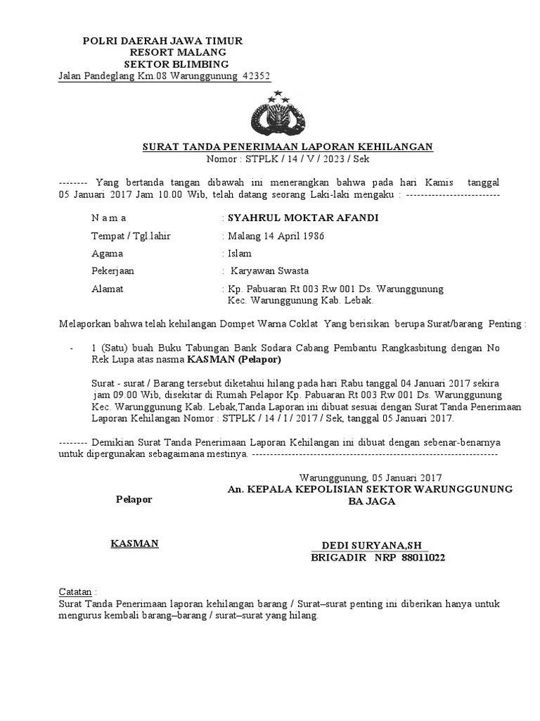 SURAT - LAPORAN - Kehilangan BARU. | PDF