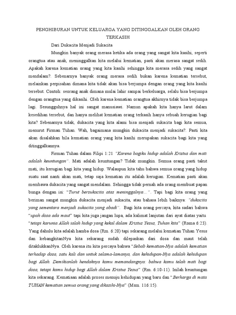 Khotbah Malam PENGHIBURAN UNTUK KELUARGA YANG DITINGGALKAN OLEH ORANG ...
