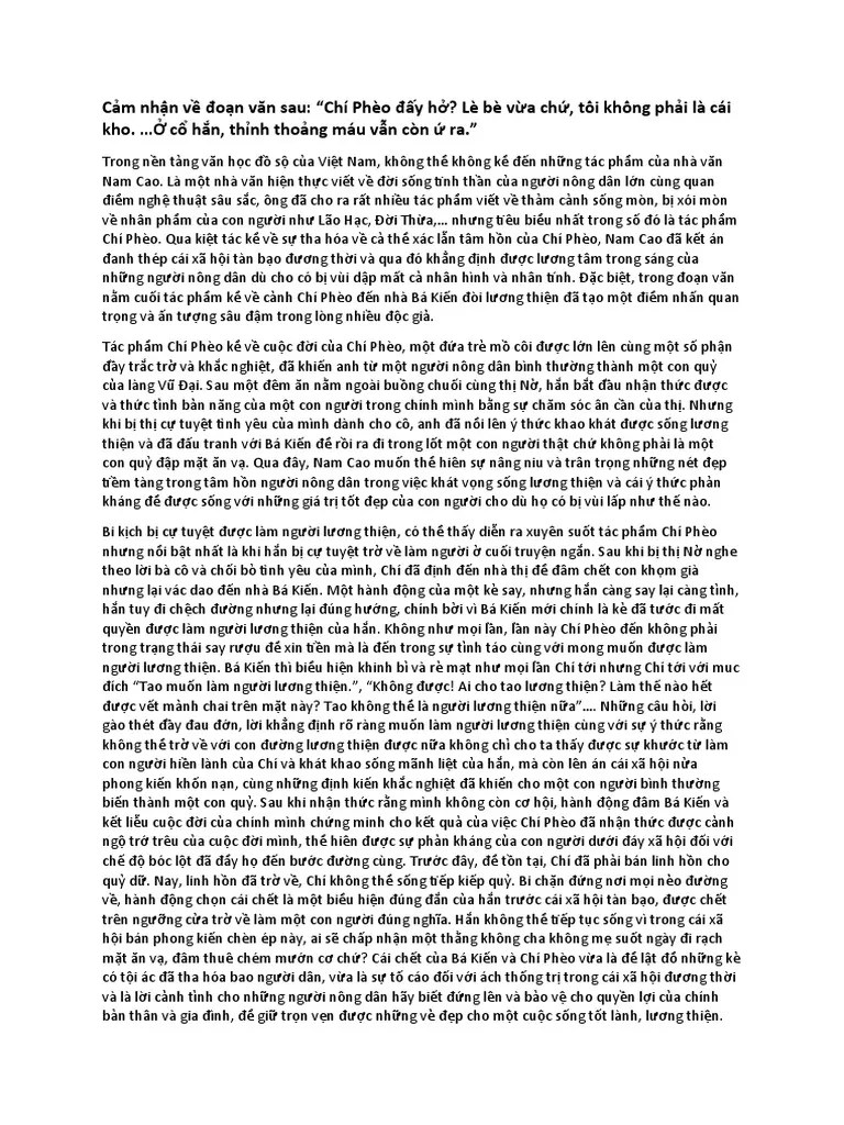 Phân Tích Chí Phèo Giết Bá Kiến | PDF