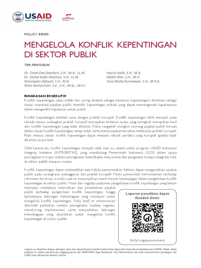 Policy Brief - Mengelola Konflik Kepentingan Di Sektor Publik - ID | PDF