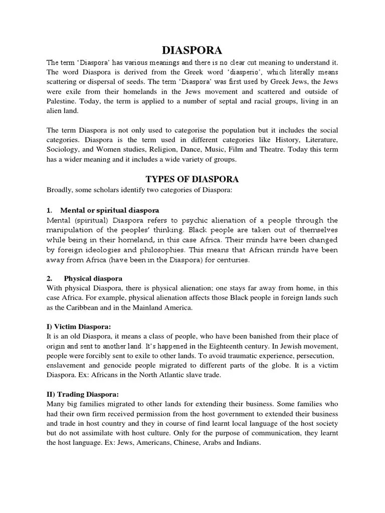 Diaspora, Types And Characteristics | PDF | Diaspora | Atlantic Slave Trade