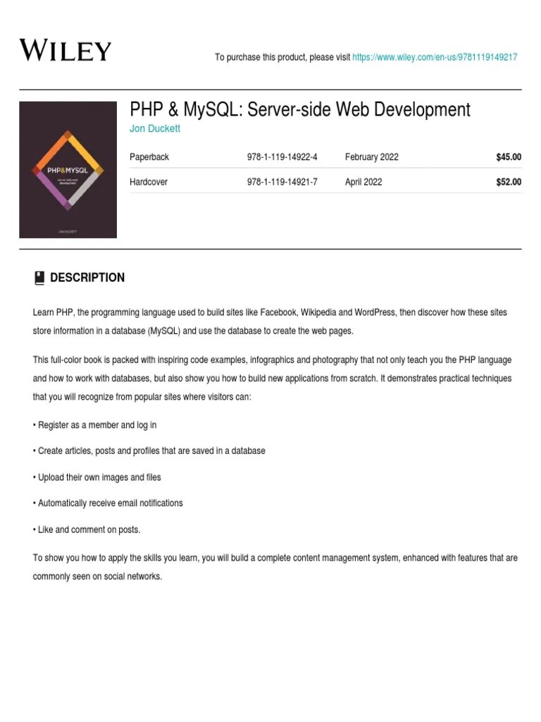 Wiley - PHP & MySQL - Server-Side Web Development - 978-1-119-14921-7 | PDF