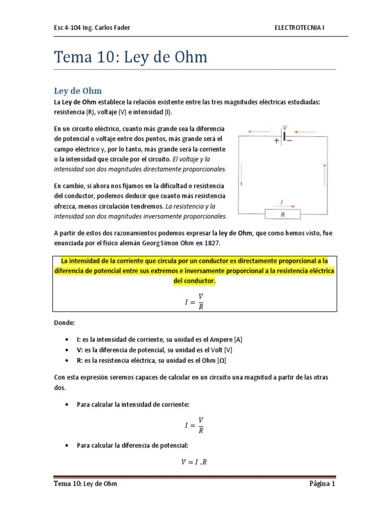 Electrotecnia I Ley De Ohm - Electrotecnia | PDF | Voltaje | Corriente Eléctrica