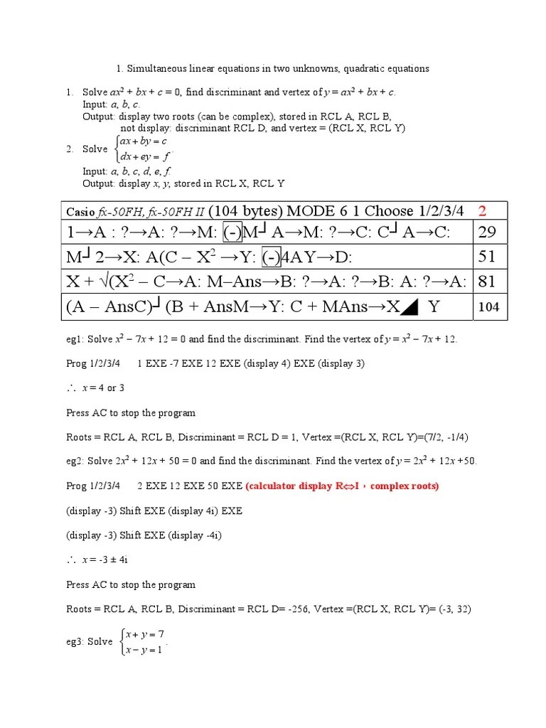 Simultaneous Linear Equations In Two Unknowns, Quadrati | PDF ...