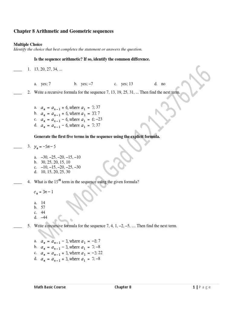 Chapter 8 Arithmetic And Geometric Sequences | PDF | Foot (Unit) | Arithmetic