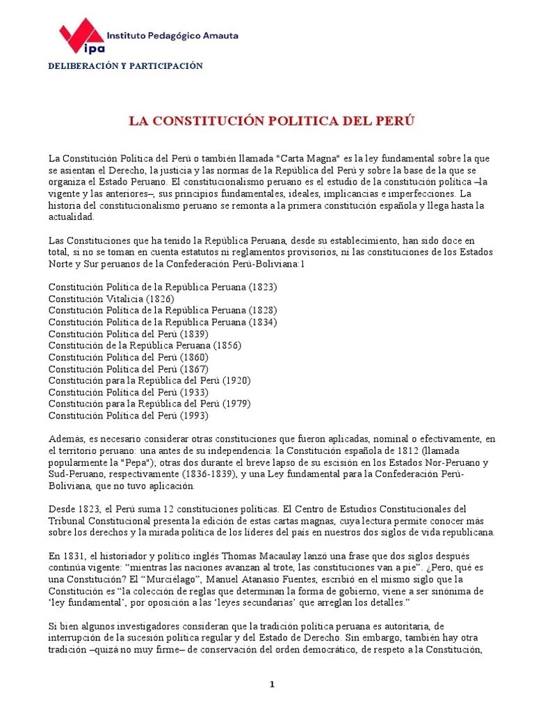 Historia De La Constitución Peruana | PDF | Constitución | Ciencias Políticas