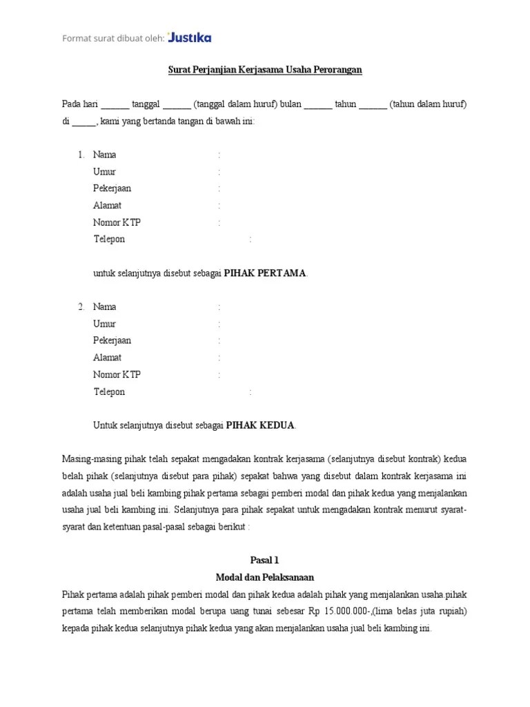 Perjanjian Kerjasama Usaha Perorangan | PDF