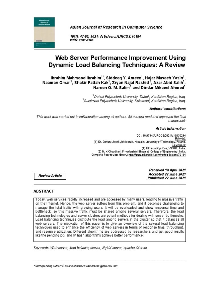 Web Server Performance Improvement Using | PDF | Load Balancing ...
