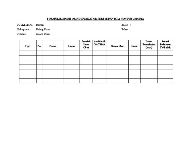 Formulir Monitoring Indikator Peresepan Ispa Non Pneumonia | PDF