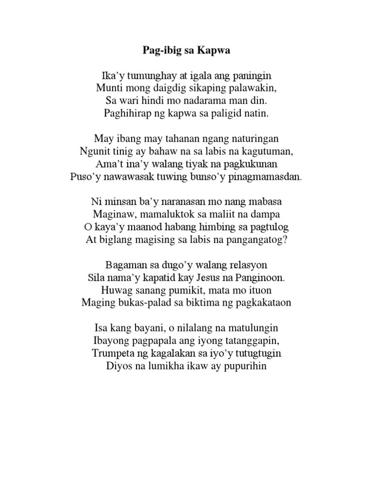 Tula Tungkol Sa Pagmamahal Sa Kapwa Na May 12 Pantig / Tula Tungkol sa