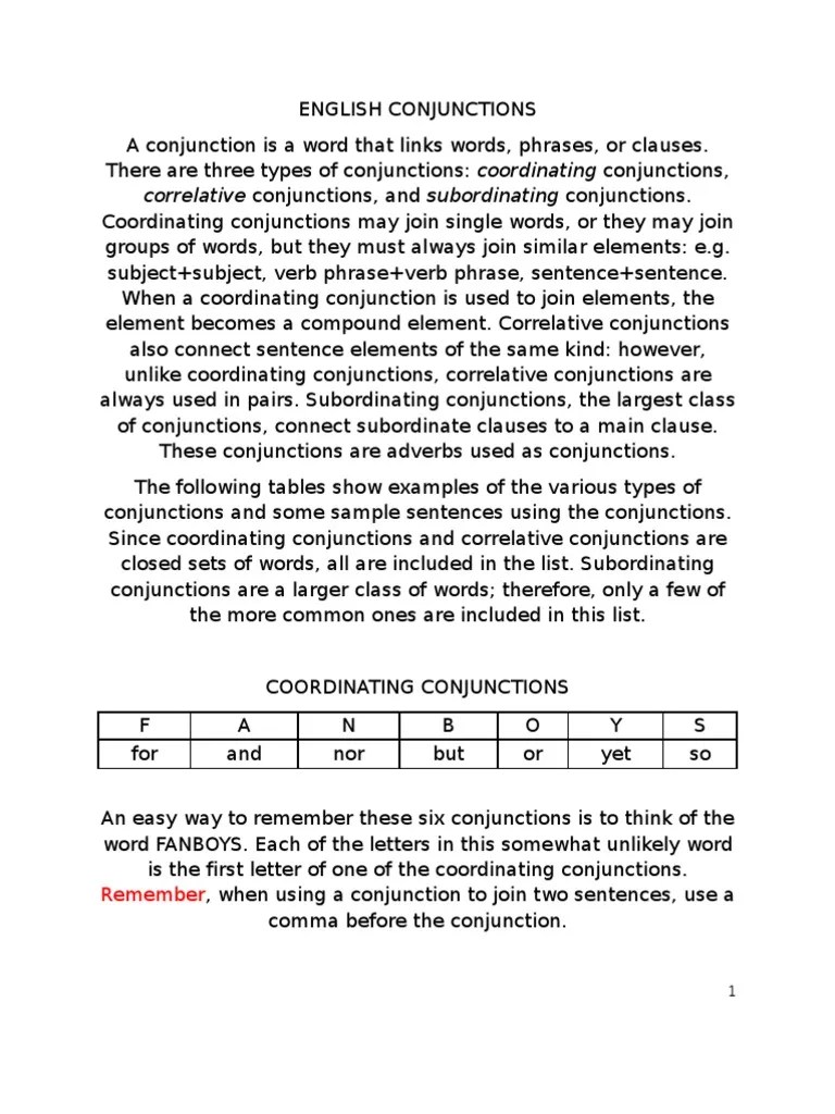 Coordinating Correlative Conjunctions, And Subordinating: Remember | PDF | Sentence (Linguistics ...
