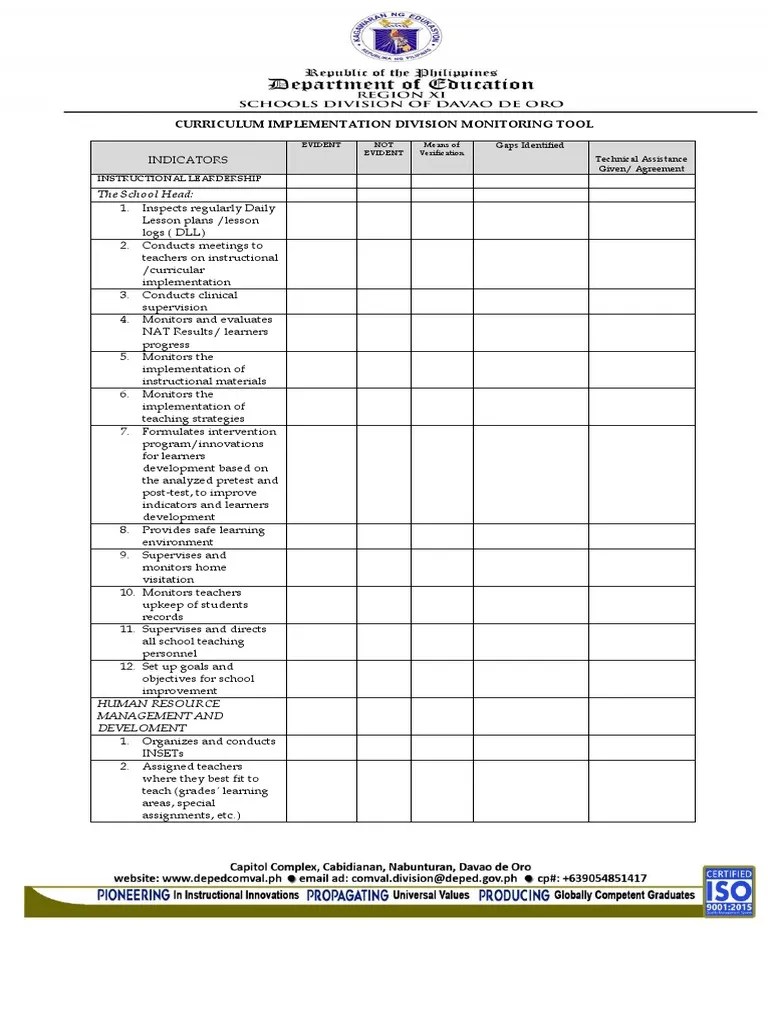 Curriculum Implementation Division Monitoring Tool Edited Version | PDF