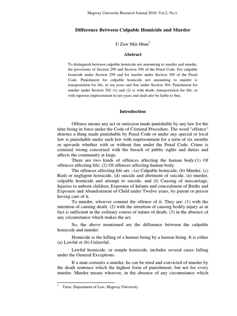 Difference Between Culpable Homicide And Murder | PDF