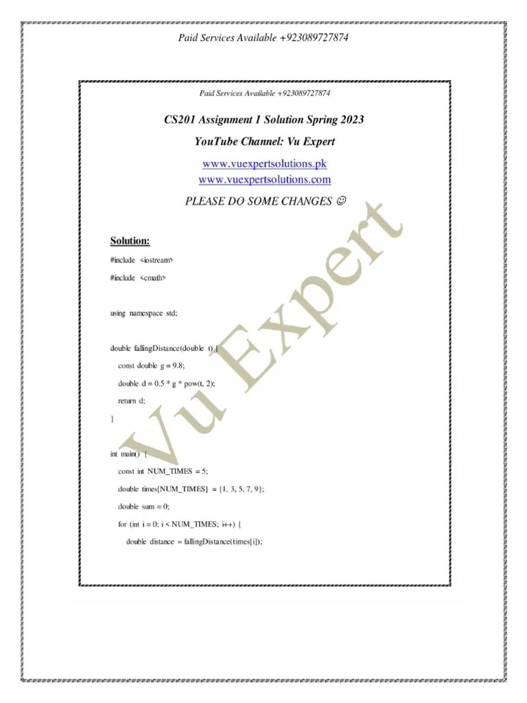 CS201 Assignment 1 Solution Spring 2023 | PDF