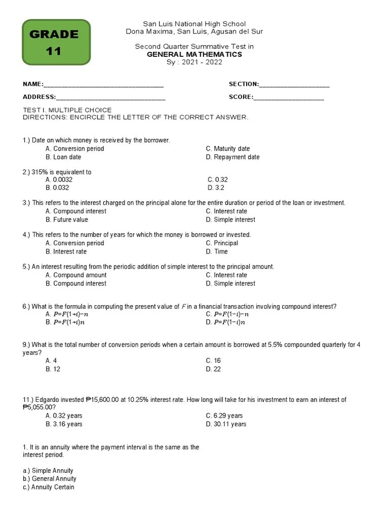 Second Quarter Summative Test | Download Free PDF | Interest | Present Value