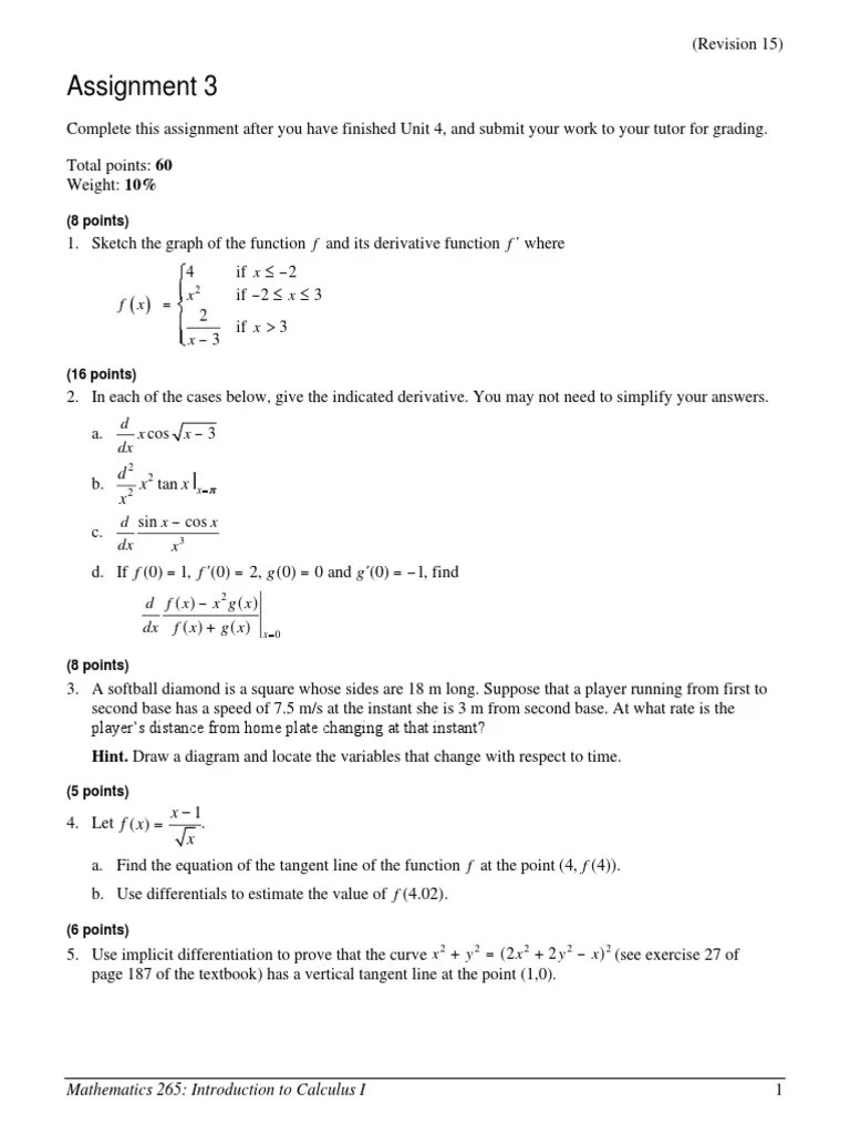 Assignment 03 | PDF | Differential Calculus | Horizon