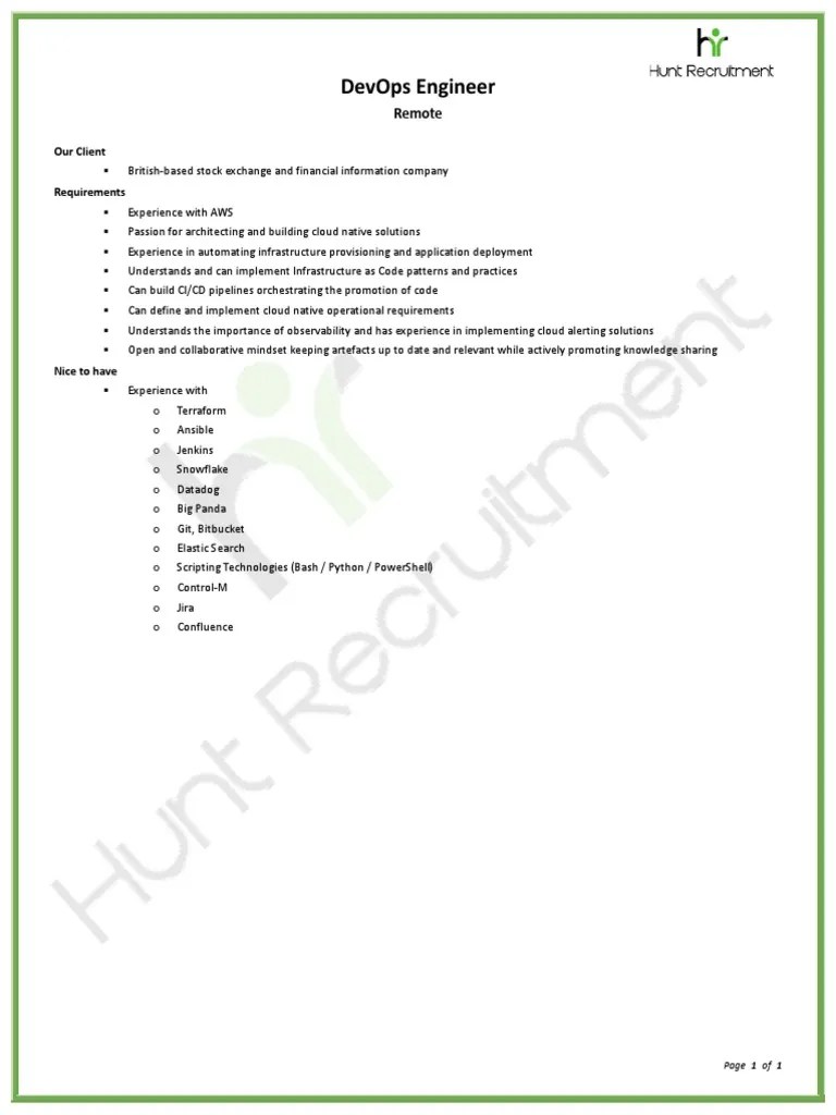 JD DevOps Engineer. | PDF