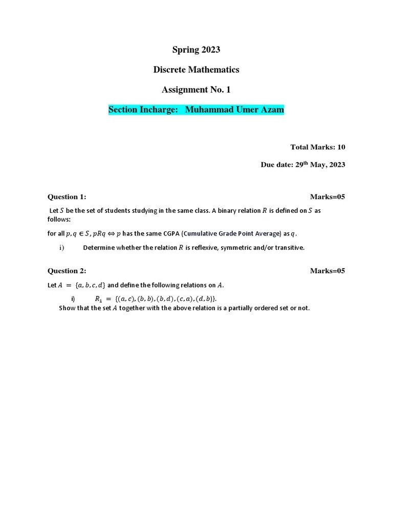 MTH202 Assignment 1 Section Incharge Muhammad Umer Azam | PDF