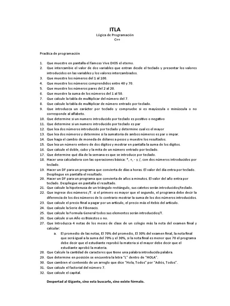 Practica De Programacion | PDF