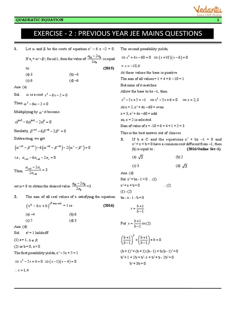 Quadratic Equation EX-2 | Download Free PDF | Number Theory ...