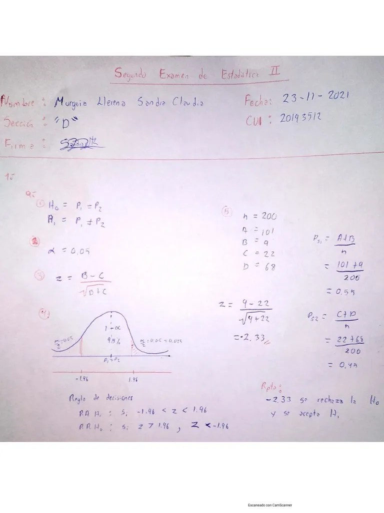 2° Examen De Estadistica II | PDF