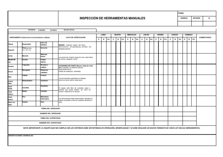 Check List Herramienta Manual | PDF | Equipo | Bienes Manufacturados