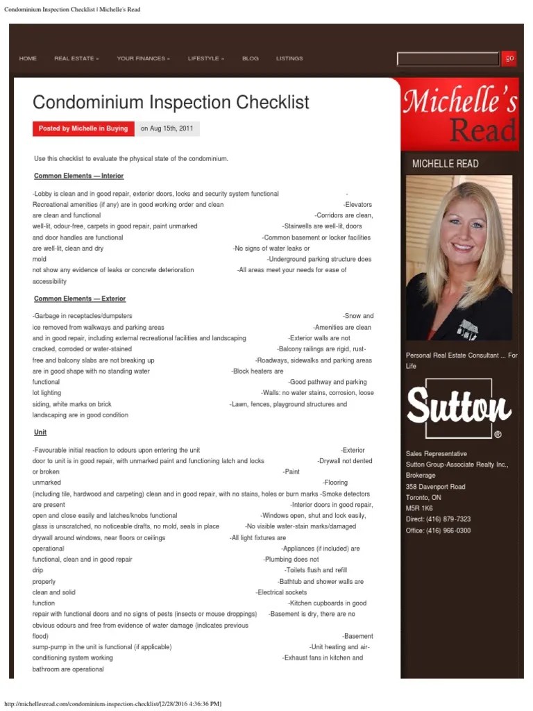 Condominium Inspection Checklist - Michelle's Read | PDF | Mold | Building Engineering