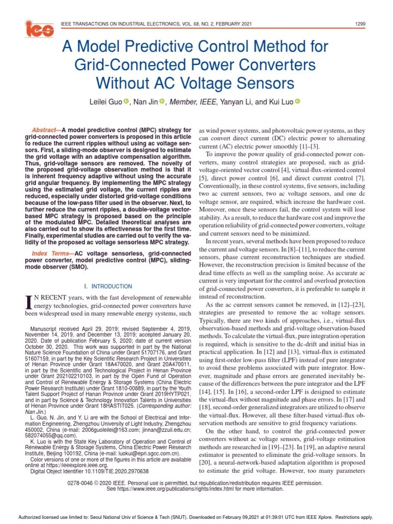 A Model Predictive Control Method For Grid-Connected Power Converter Without AC Voltage Sensors ...